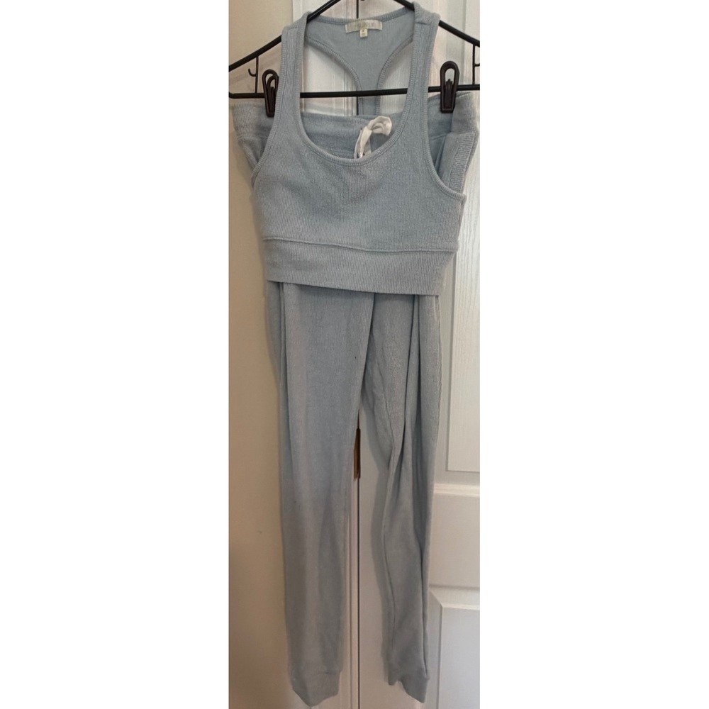 Z Supply Womens Ribbed Lounge Set Blue Racerback Tank and Joggers ZT203654S M